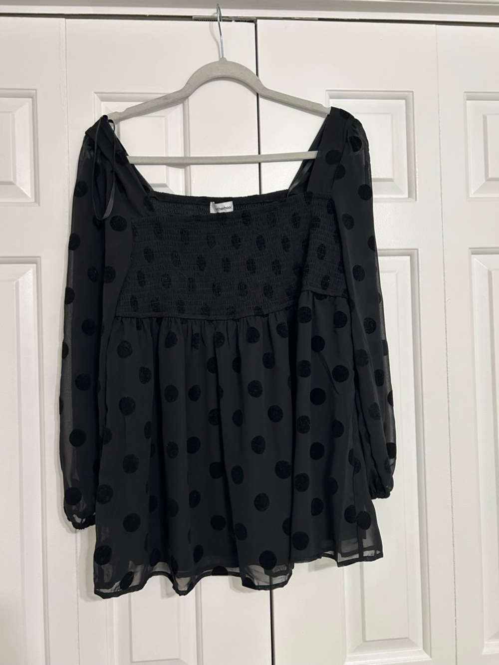 Motherhood Black Polka Dot Smocked Square-Neck Blouse